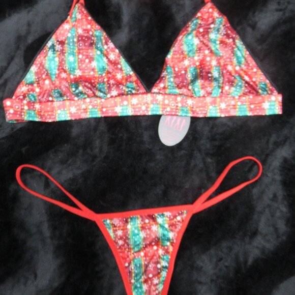 3pc Red White and Green Christmas Holiday Lingerie Costume Set - Picture 2 of 15